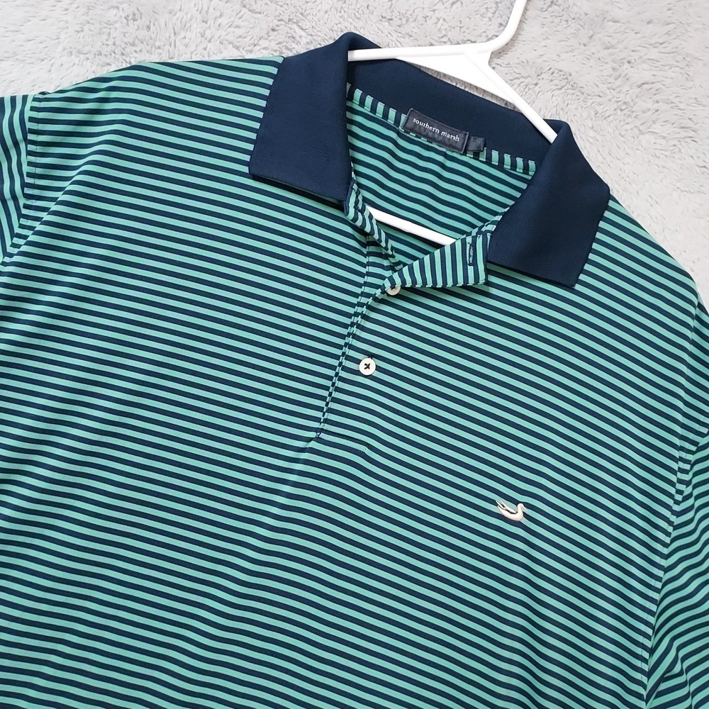 Southern Marsh Polo Shirt Mens Large Striped Performance Short Sleeve Green L